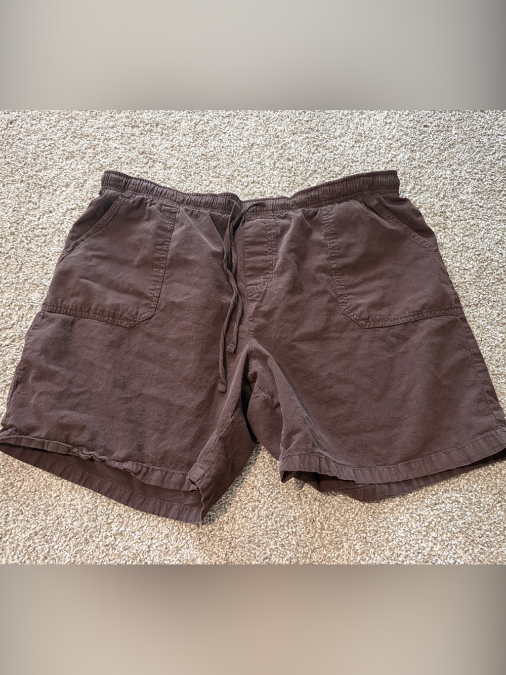 Brown Casual Elastic-Waist Women’s Shorts, 100% Cotton